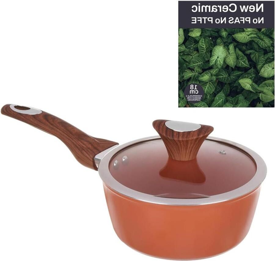 Steelpan met deksel Kookpan Gezond Koken Keramische Coating 18 cm Zalmroze