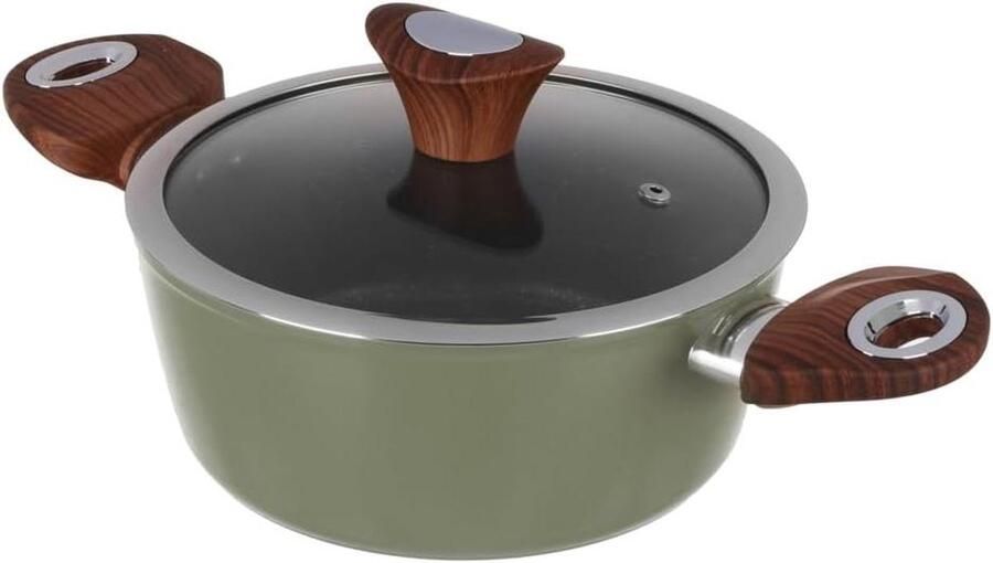 Steelpan met Deksel Kookpan Groen Gezond Koken Anti-aanbaklaag 20 cm Groen