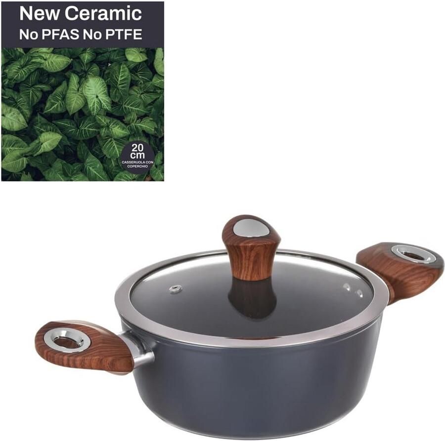 Keramische Steelpan 20 cm met Glazen Deksel Geschikt voor Inductie