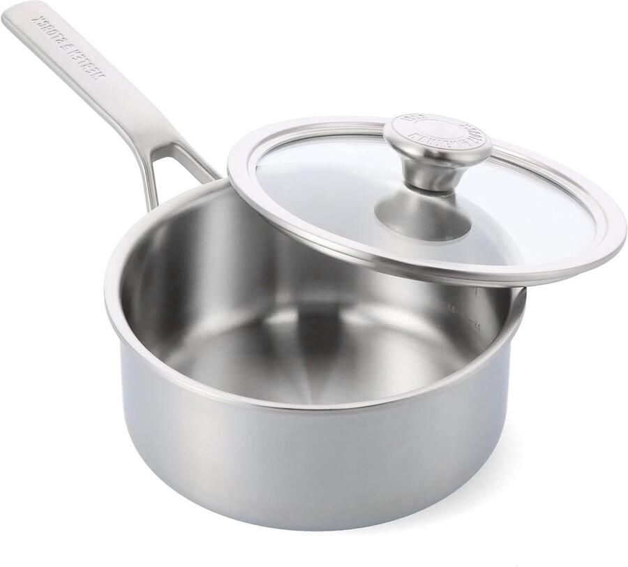 Steelpan met Deksel Kookpan Klein Koken op Inductie Tri-Ply Constructie 16 cm 1.5 Liter Zilverkleurig