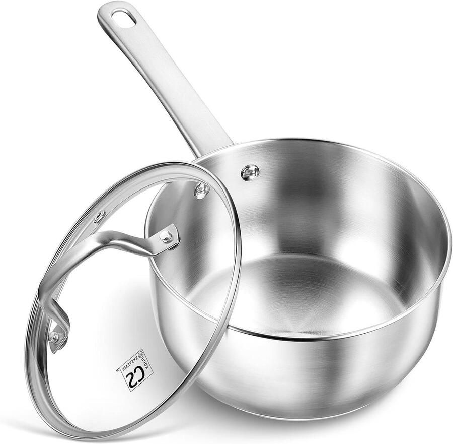Steelpan met deksel Kookpan klein Snel koken Tri-ply bodem 0.9 Liter Zilver