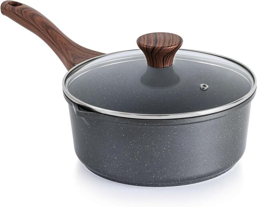 Steelpan met Deksel Kookpan Koekenpan Dagelijks Koken Super Antiaanbaklaag 3 Liter Zwart