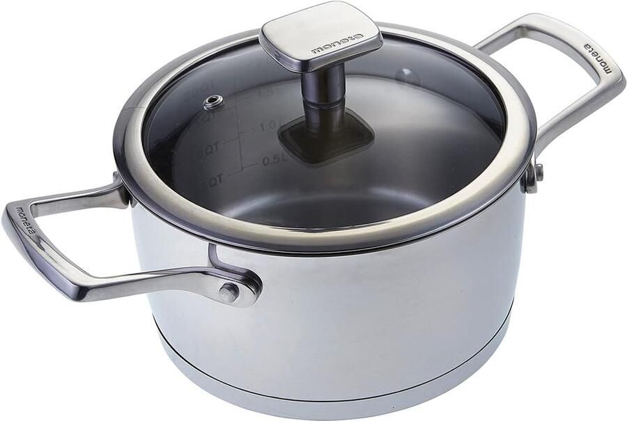 Steelpan met deksel Kookpan Koken en verwarmen Capsulebodem warmteverdeling 22 cm 4.5 liter Zilverkleurig