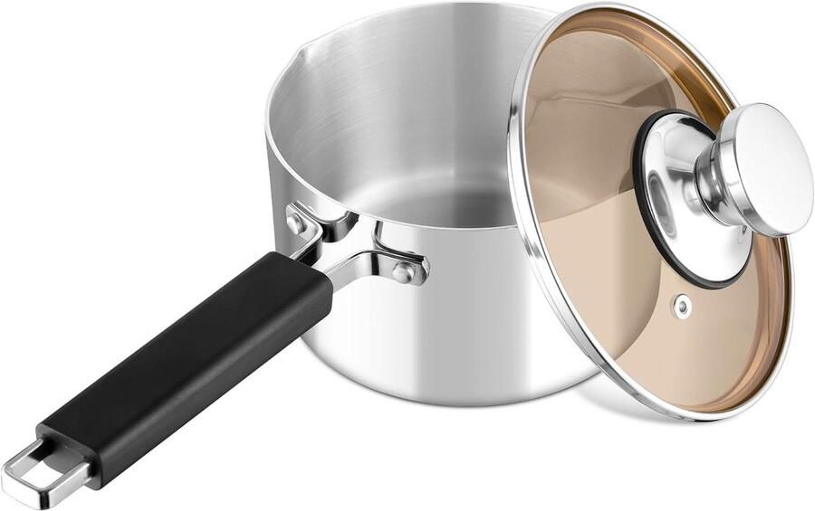 Steelpan met deksel Kookpan melkpan Sausen maken 3-laags constructie 1.9 liter Zilverkleurig