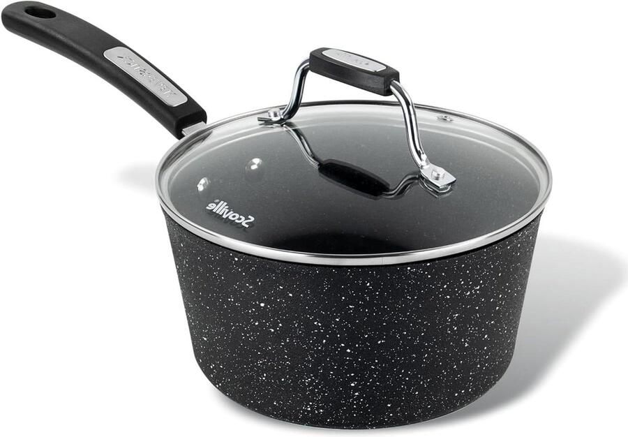 Steelpan met Deksel Kookpan Sauspan Dagelijks Koken 5x Sterker Antiaanbak 20 cm 2 Liter Zwart