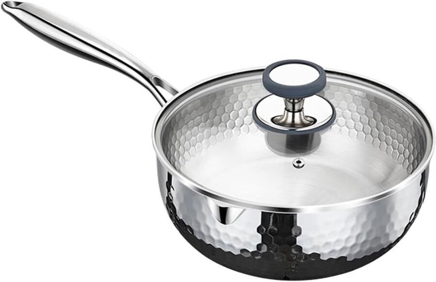 Steelpan met Deksel Kookpan Sauspan Dagelijks Koken Druppelvrij Schenken 22 cm Diameter Zilverkleurig