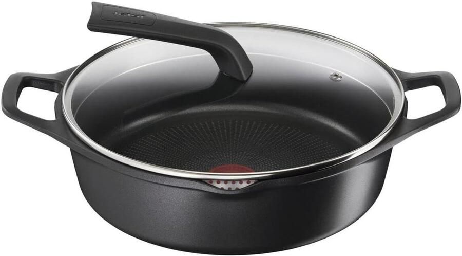 Steelpan met Deksel Kookpan Sauspan Eten Bereiden Temperatuur Sensor Ø 28 cm Zwart