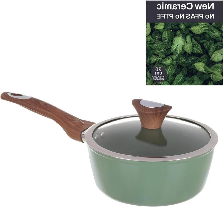 Steelpan met Deksel Kookpan Sauspan Gezond Koken Keramische Antiaanbaklaag 20 cm Groen