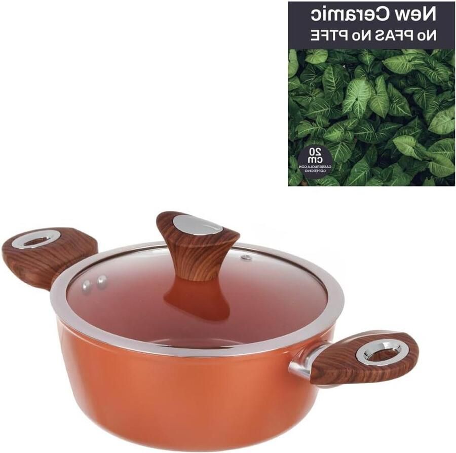 Steelpan met Deksel Kookpan Sauspan Gezond Koken Keramische Antiaanbaklaag 20 cm Zalm Roze