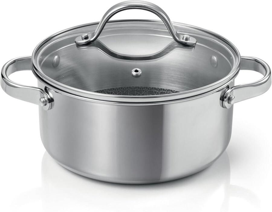 Steelpan met Deksel Kookpan Sauspan Koken en Verwarmen Duurzame Antiaanbaklaag 18 cm 2 Liter Zilver