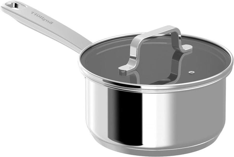 Steelpan met deksel Kookpan sauspan Koken en verwarmen Ovenbestendig materiaal 16 cm diameter Zilverkleurig