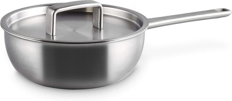 Steelpan met Deksel Kookpan Sauspan Koken op Inductie Triply Meerlagen Materiaal 18 cm Diameter Mat Zilver