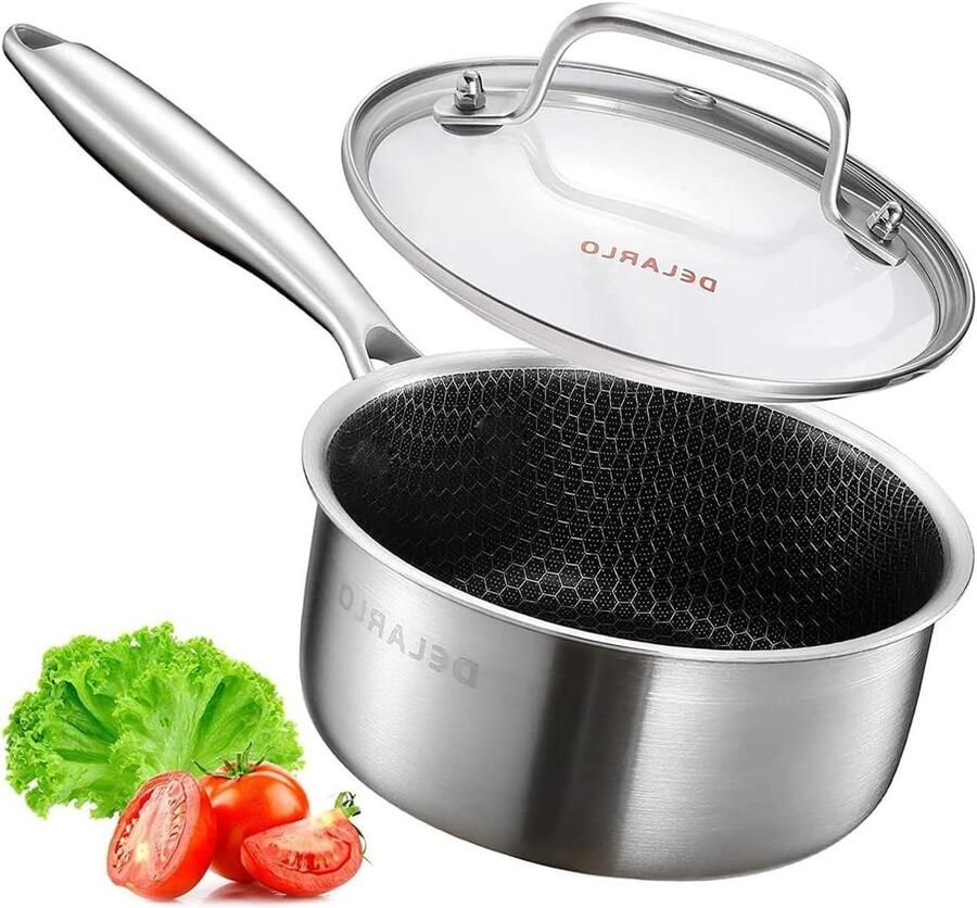 Steelpan met deksel Kookpan Sauspan Licht Koken Zeshoekig patroonontwerp 25 Liter Zilver