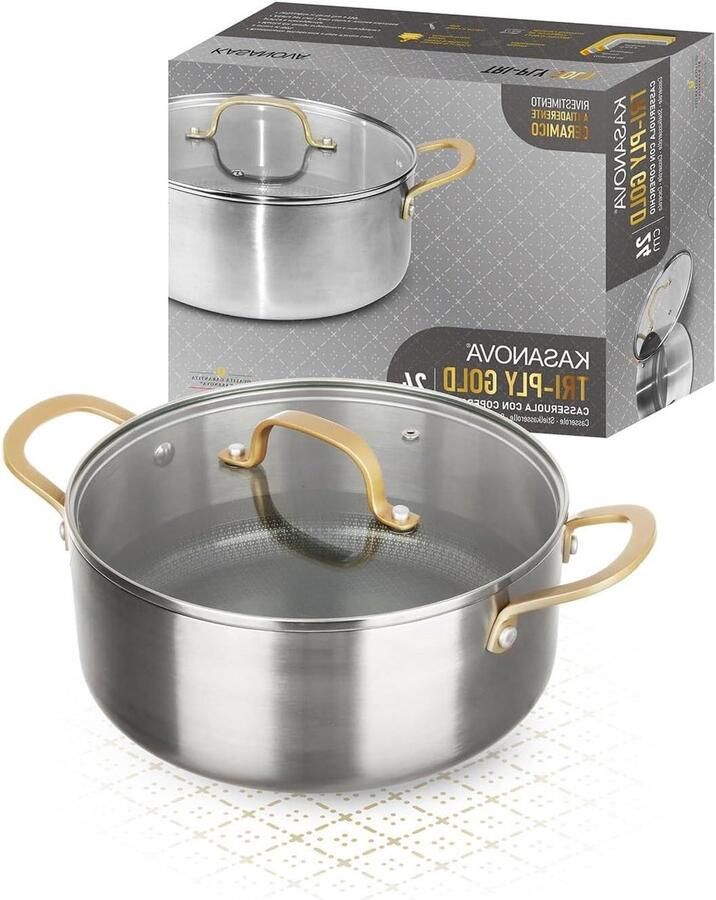 Steelpan met deksel Kookpan Sauspan Snel Koken Drielaags Roestvrij Staal 24 cm Goud