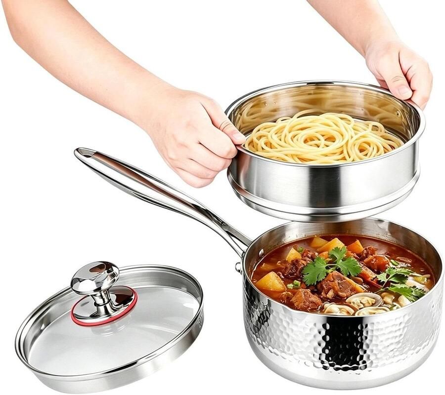 Steelpan met deksel Kookpan stomen Gezond koken Druipvrije schenktuit 20 cm diameter Zilver