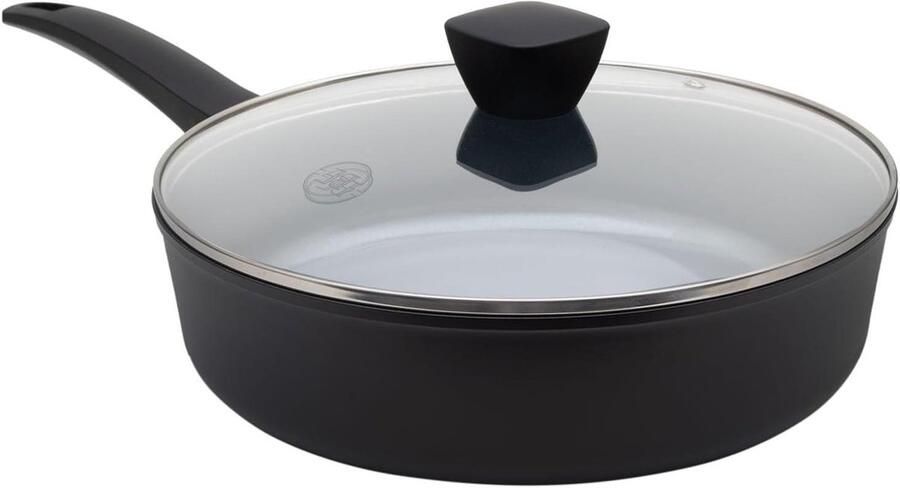 Steelpan met Deksel Kookpan Stoofpan Gezond Koken PFAS-vrije Coating 28 cm Diameter Zwart