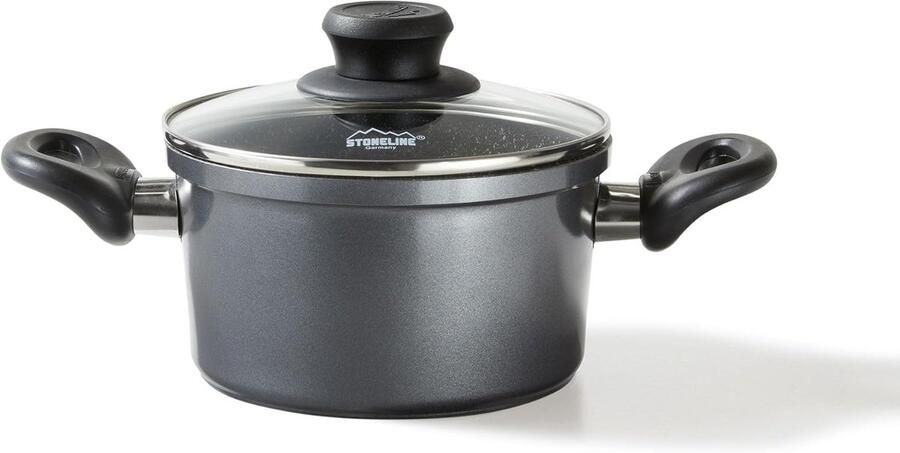 Steelpan met deksel Kookpan Vetvrij Koken Echte steendeeltjes 18 cm Zwart