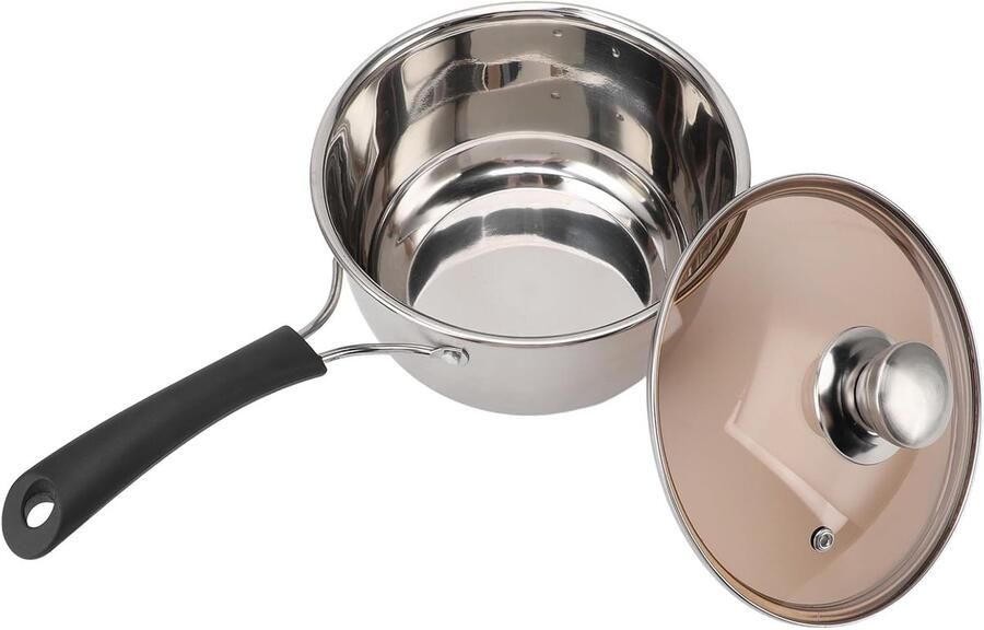 Steelpan met deksel Melkpan sauspan Koken en verwarmen Hittebestendig handvat 18 cm diameter Zilverkleurig