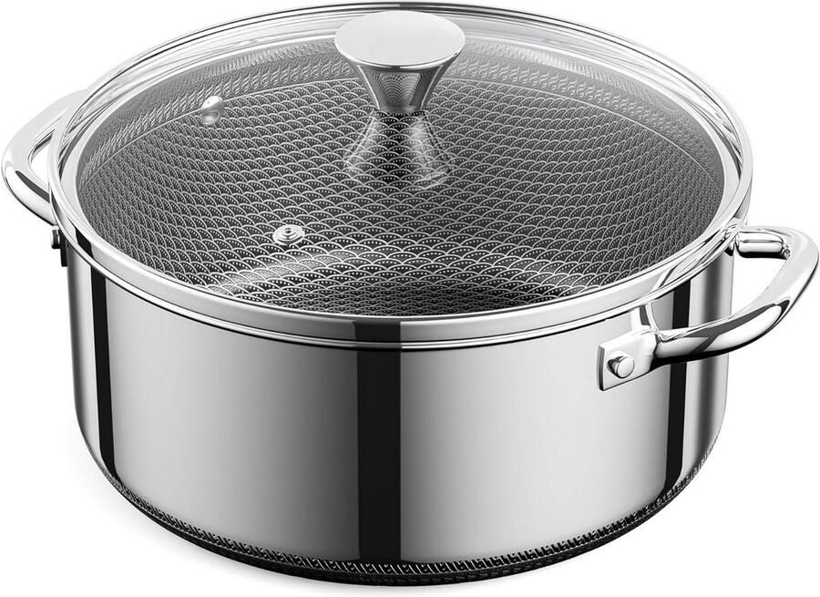 Steelpan met Deksel Soeppan Fornuispan Koken en Stoven Hybride Anti-aanbaklaag 24 cm Zilver