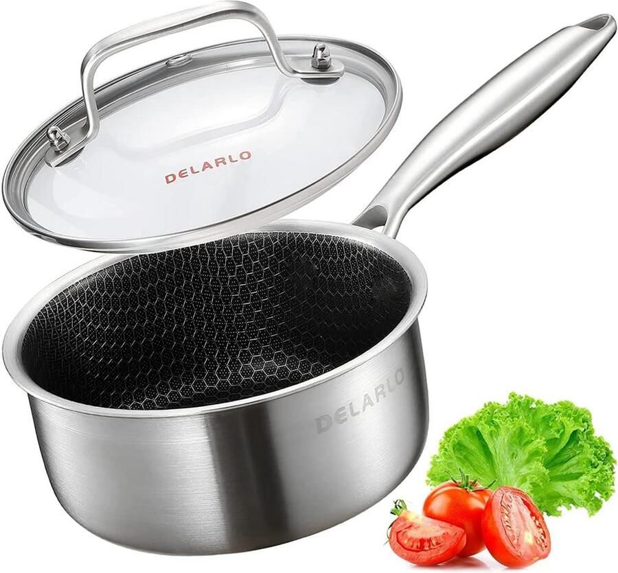Steelpan met gehard glazen deksel en zeshoekig ontwerp multifunctioneel ovenbestendig tot 200°C