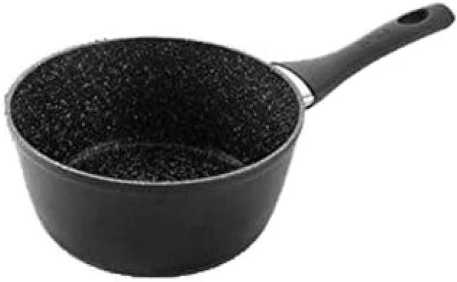 Steelpan met handgreep Kookpan sauspan Koken op inductie Antiaanbak steenmotief 14 cm 1 liter Zwart