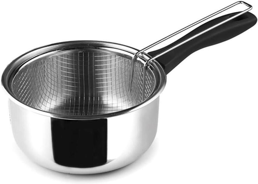 Steelpan met mand Kookpan Frituurpan Gerechten Bereiden Inductie Geschikt 18 cm Zilverkleurig