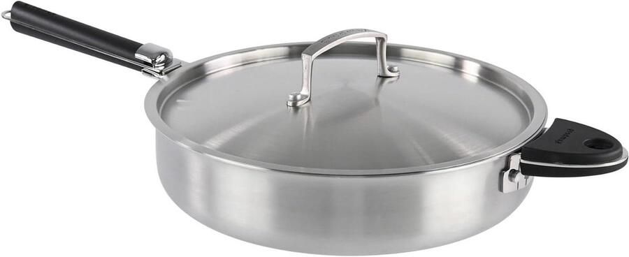 Steelpan met steel Koekenpan Gezond Koken Afneembare handgreep 24 cm Zilverkleurig