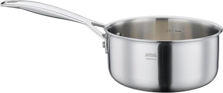 Steelpan Roestvrij Staal Kookpan Sauspan Kleine Porties Koken Meerlaagse Aluminium Kern 16 cm 1.4 liter Zilver