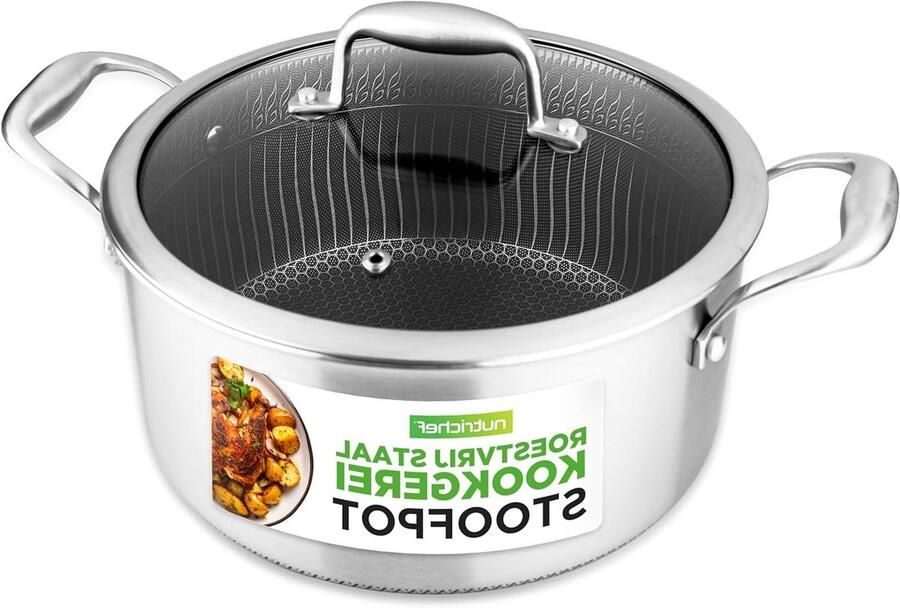 Steelpan RVS Kookpan Non-stick Langzaam Koken Krasbestendig Honeycomb 5 Liter Zilverkleurig