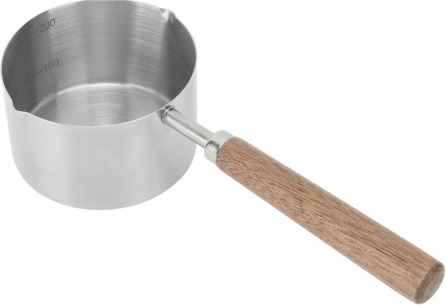 Steelpan Walnoot Handvat Smeltkroes Sauspan Kleine Porties Koken Gelijkmatige Warmteverdeling 200 Ml Capaciteit Zilverkleurig