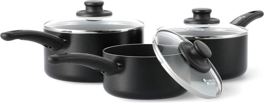 Steelpannenset Koekenpan set Koken en bakken Searsmart technologie 16 18 20 cm Zwart
