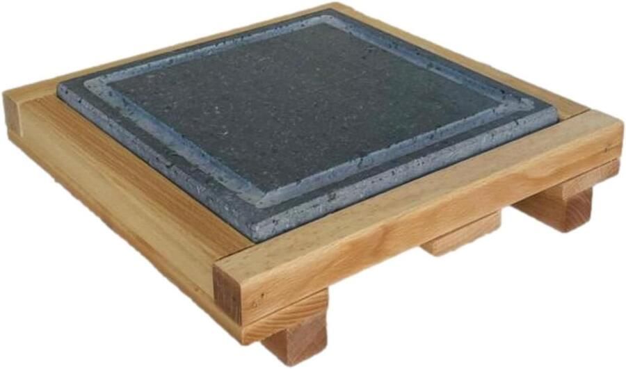 Steen Grillplaat Plaat met houder Aan tafel koken Natuursteen met afvoer 25 x 25 cm Grijs