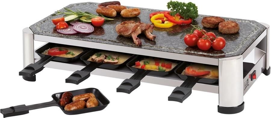 Steengrill Raclette Buitengrill Bakplaat Gezellig Eten Natuursteen Oppervlak 49.5x27cm Zwart Inox