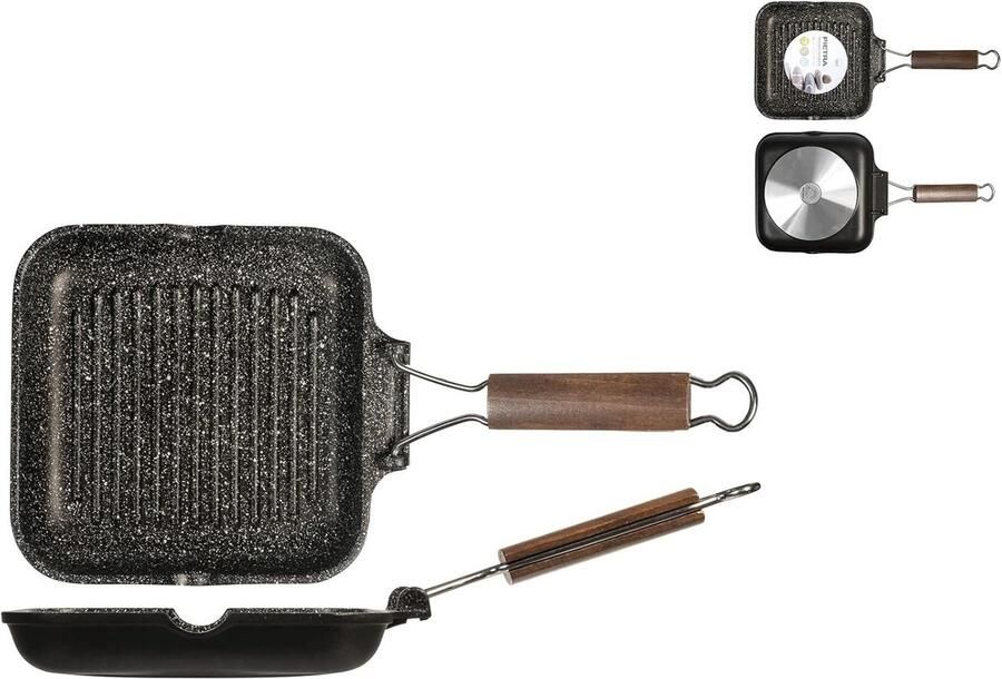Steengrillpan 20 cm Met Antiaanbaklaag en Inklapbare Handgreep Voor Gezellig Koken