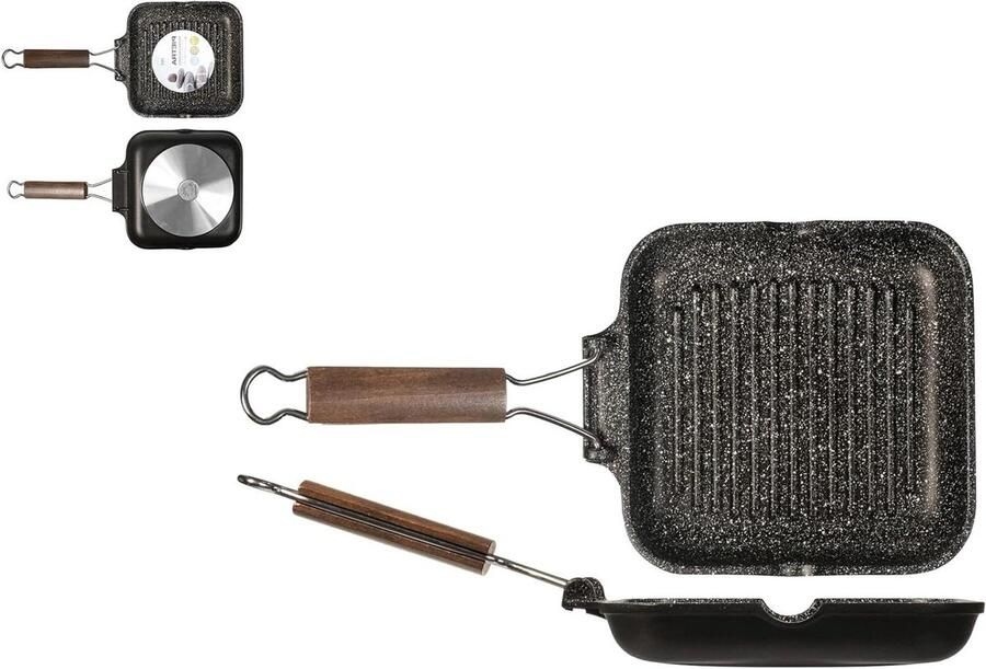 Steengrillpan Grillplaat Lekker Eten Inklapbare Handgreep 20 cm Zwart