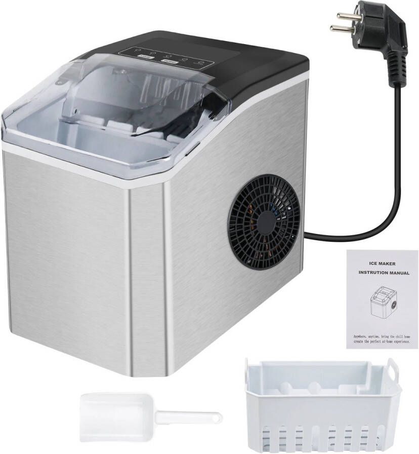 Stemily IJsblokjesmachine 12KG per 24 uur Grote of Kleine IJsblokjes 35 dB Zelfreinigend RVS 22 5x29 5x26cm