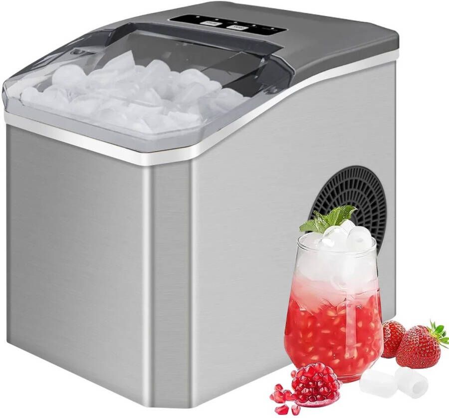 Stemily IJsblokjesmachine 15KG per 24 uur Grote of Kleine IJsblokjes 35 dB Zelfreinigend RVS 26 × 22 2 × 27 cm