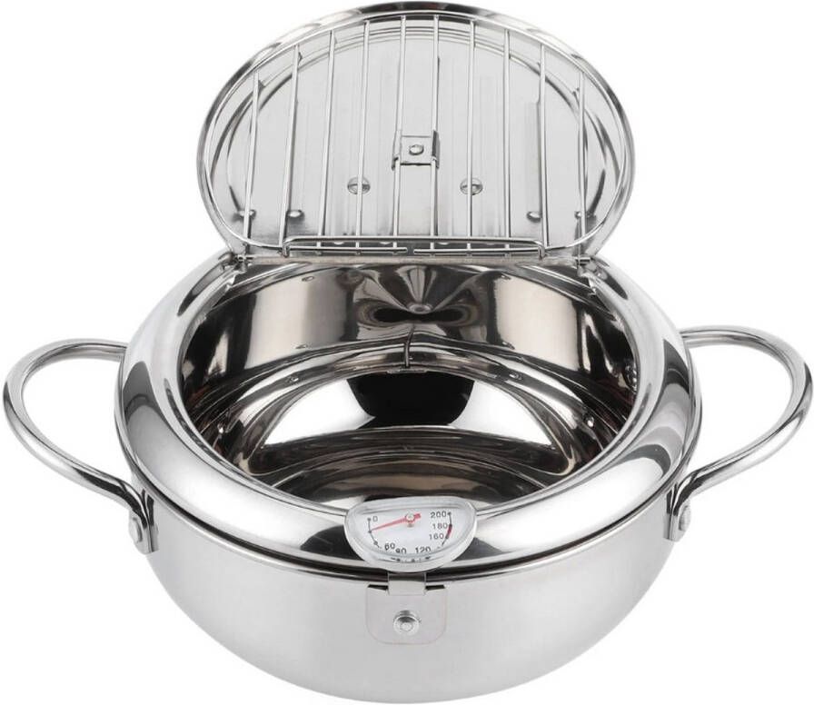 Stemily Japanse Frituurpan 3.2 Liter Ø24 CM Ingebouwde Thermometer Cold-Touch Handvatten Voor Alle Warmtebronnen