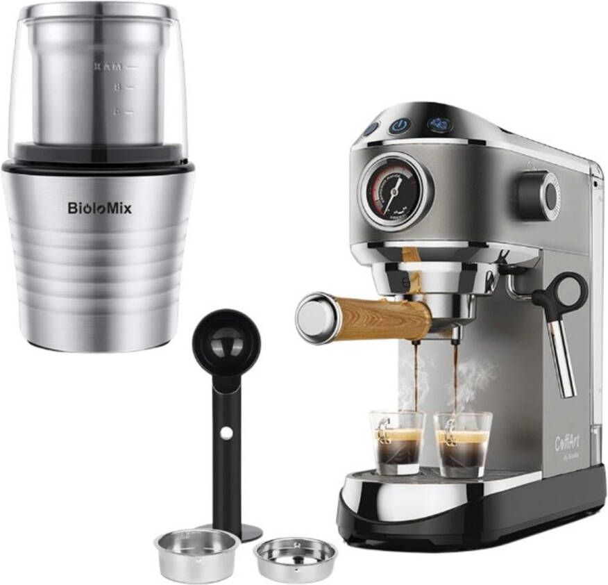 Stemily Koffiezetapparaat Koffiemachine Filterkoffie Melkopschuimer Inclusief Koffiemolen 1.1 L 31 cm x 14.5 x 31 cm