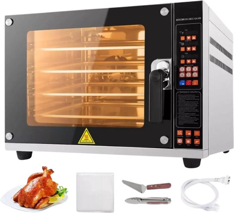 Stemily Oven Grill Hetelucht Convectie 4500W 4 Niveaus 60L Spuit functie RVS 6 Functies 67.5 x 64 x 50 cm