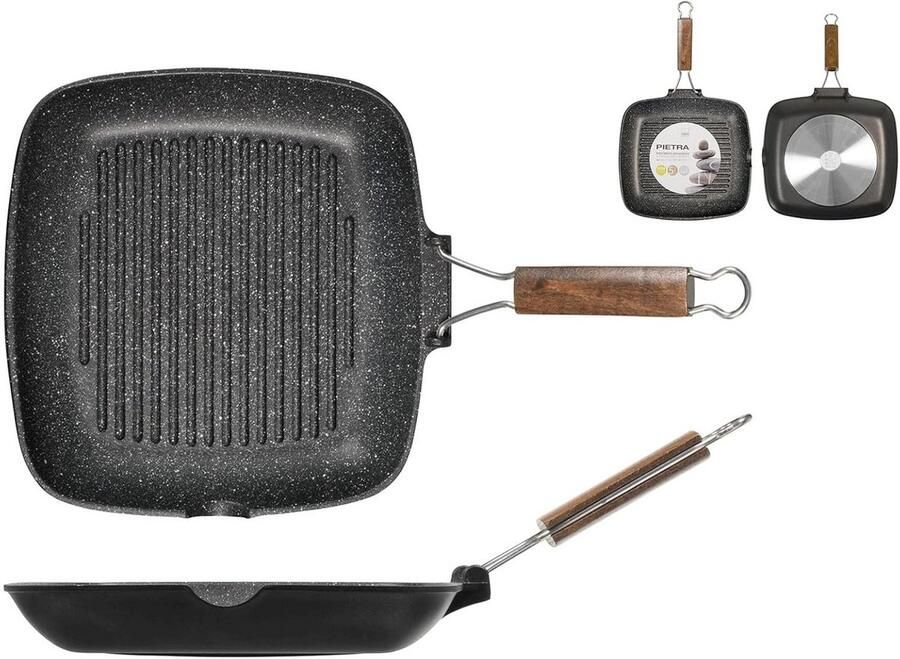 Stenen Grillpan met Antiaanbaklaag en Inklapbare Handgreep 28 cm