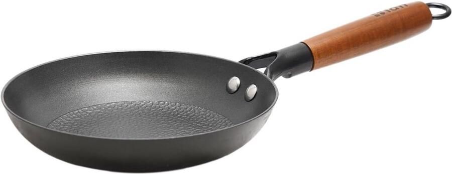 Stevige Gietijzeren Koekenpan 20 cm met PFAS-vrije Anti-aanbaklaag en Afneembaar Houten Handvat