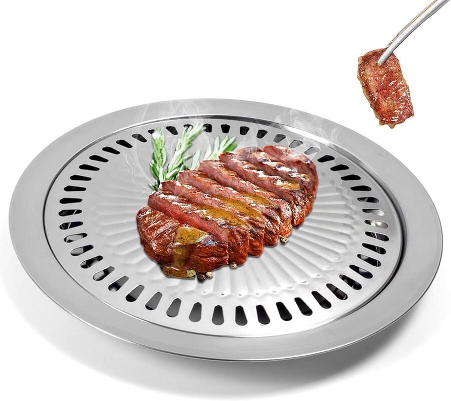 Stick Style Kookplaat Koreaanse Barbecue Grill Ronde Barbecue Grill Pan Kachel Grillplaat voor Indoor Outdoor Camping Bbq Grill Pannen Voor Koken Gezonde Keuken Vlees Groente BBQ Accessoires Gereedschap