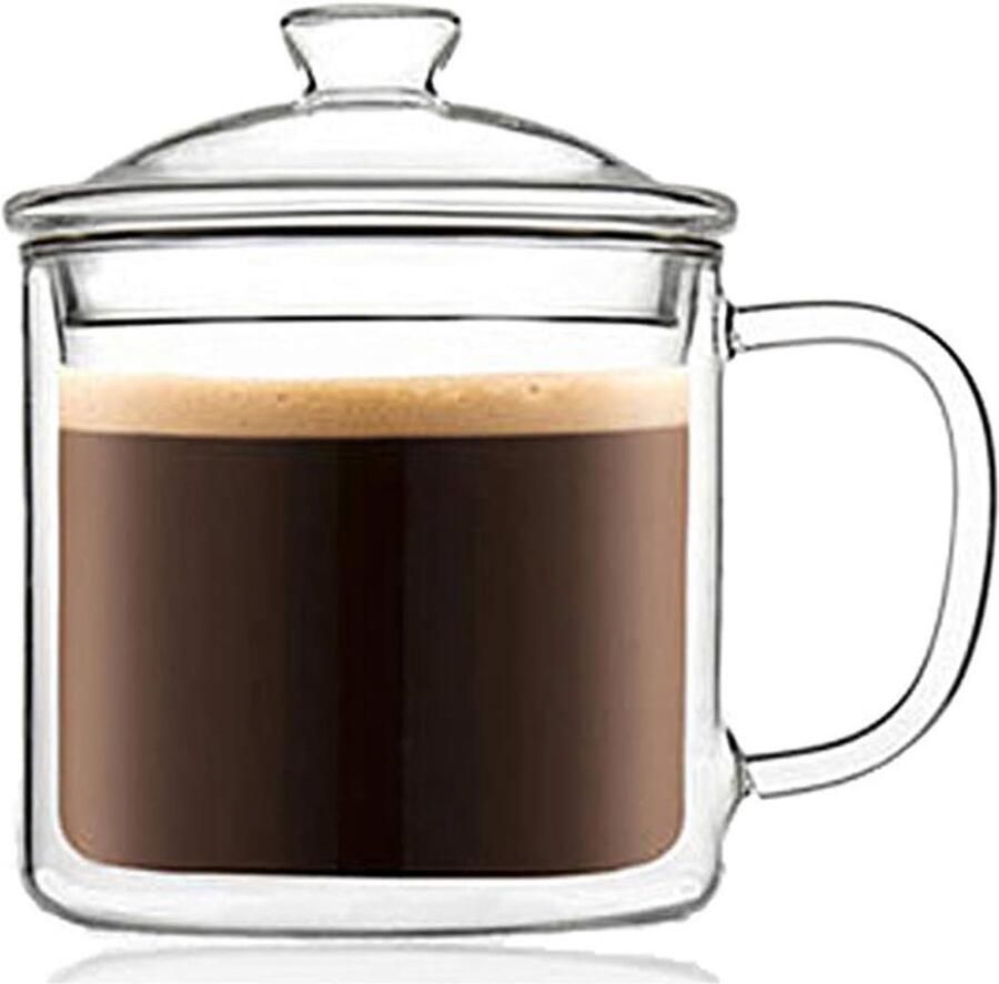 Stijl Dubbelwandig Glas Theekop met Filter en Cover (500ml)