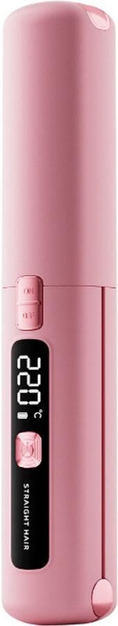 Stijltang Krultang Stijltang en krultang 2 in 1 Draadloze stijltang en krultang 2-in-1 Draagbare keramische stijltang Lichtgewicht en klein Oplaadbaar via USB Met 4500mAh batterij Snel opwarmen in 10 seconden Voor op reis (roze)