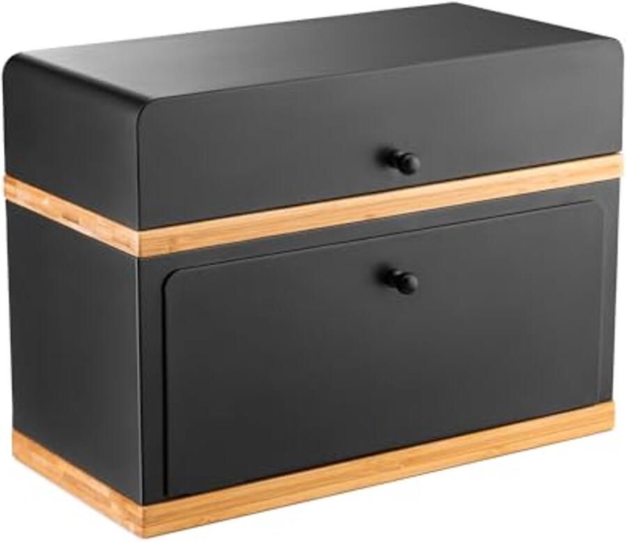 Stijlvolle Broodtrommel met 2 Etages van Staal en Bamboe – Voor Vers Brood en Gebak