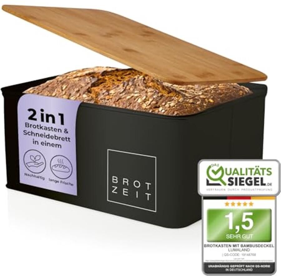 Stijlvolle Metalen Broodtrommel met Bamboe Deksel 2-in-1 Snijplank & Opbergdoos voor Brood en Snacks