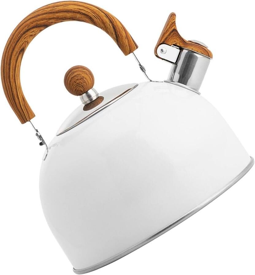 Stijlvolle Witte Theepot 2.5L Roestvrijstalen Fluitketel voor Inductiekookplaat en Gasfornuis Perfect voor Thee en Koffie