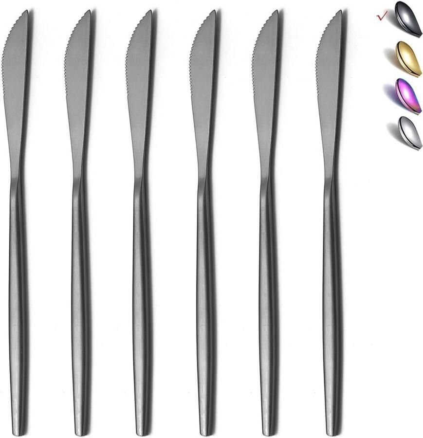 Stijlvolle Zwarte Tafelmes Set van 6 Roestvrij Staal Ergonomisch Ontwerp Vaatwasserbestendig