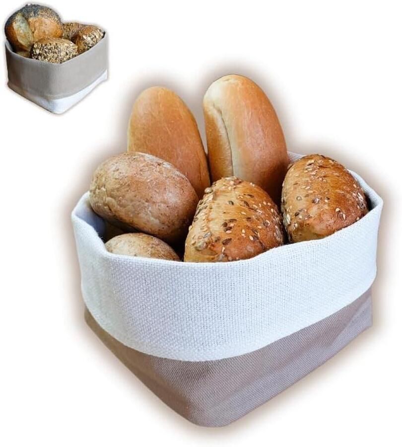 Stoffen Broodmand Broodzak Broodhouder Brood Serveren Dubbelzijdig Ontwerp 12.5 x 12.5 x 10 cm Natuur